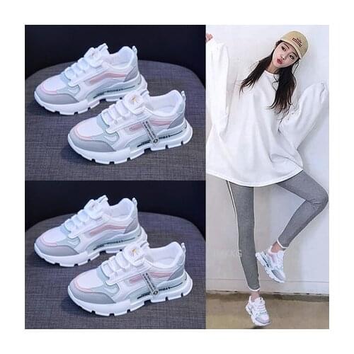 2021 Women Shoes Breathable Mesh Sewing Summer Korean Style Platform Thick Bottom Chunky Sneakers Comfortable Walking Shoes
