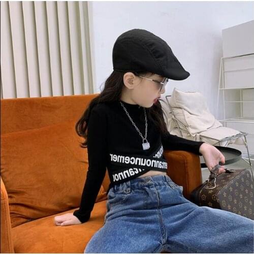 2020 hot sale girls crop t-shirt cotton fashion autumn girls top 4-10t F532