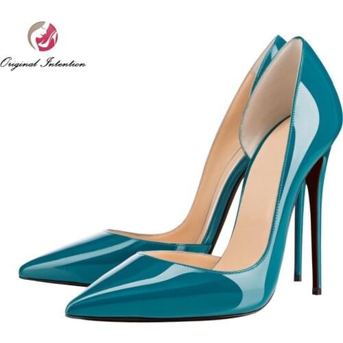 Original Intention Hot Selling Women Pumps Sexy Pointed Toe Thin Heel Shoes Woman Fashion Patent Leather Pumps Plus Size 4-15