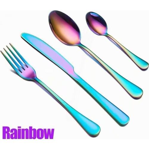Rainbow Tableware Set Stainless Steel Cutlery Set Spoon Fork Knife Dinner Set Complete Mirror Dinnerware Kitchen Tableware