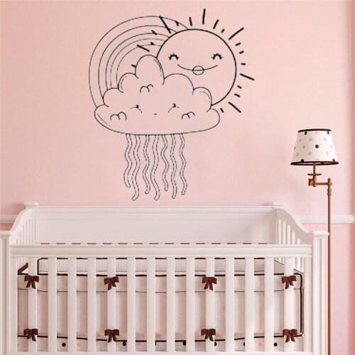 Sun Wall Decal Clouds rain rainbow Decalss Nursery Childs room Wall Decal Cloud Wall Art Vinyl Wall Sticker Sky decor HY924