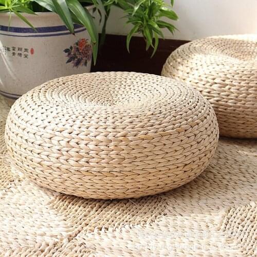 Natural Straw Sitting Cushion Tatami Floor Mat Pouf Pure Hand Woven Living Room Worship Seat Mat 40cm