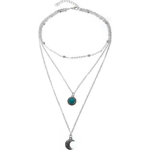 New Fashion Multi Layer Necklace Horn Crescent SUN moon pendant Necklaces Boho Jewelry s Metal Discs Jewelry Pendants