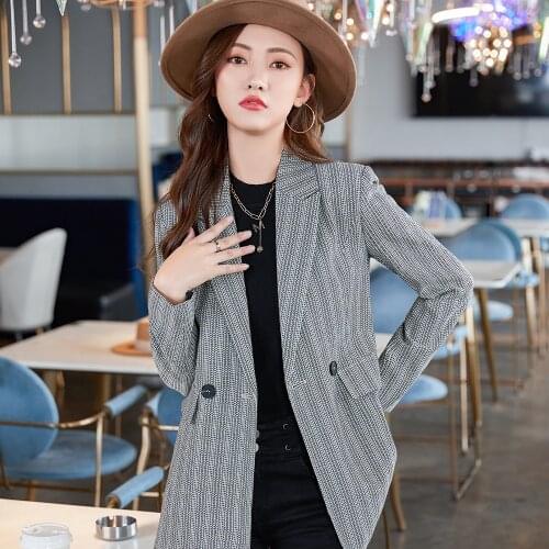 2021 New Elegant Autumn Winter Gray Purple Women Chic Blazers Long Sleeve Coat Female Outerwear Office Lady Jacket Workwear Tops