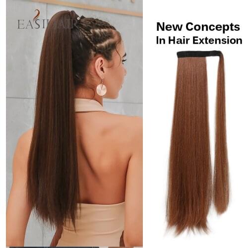 EASIHAIR Clip in Ponytail Hair Extensions Wrap Around Long Straight Brown Pony Tail Hair Synthetic Hairpiece Wigs for Women