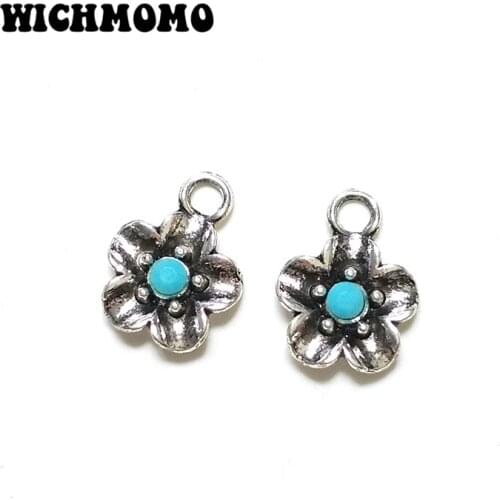 New Fashion 10 Pieces Zinc Alloy Inlaying Blue Resin Flower Charms Pendants Necklace Diy Jewelry Accessories PJ360