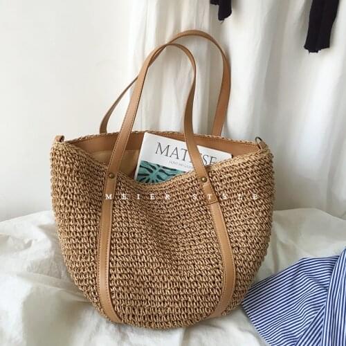 Casual Straw Woven Women Shoulder bag Wicker Handmade Handbags Womens bag Bohemian Beach bags for women Large Capacity Shopper