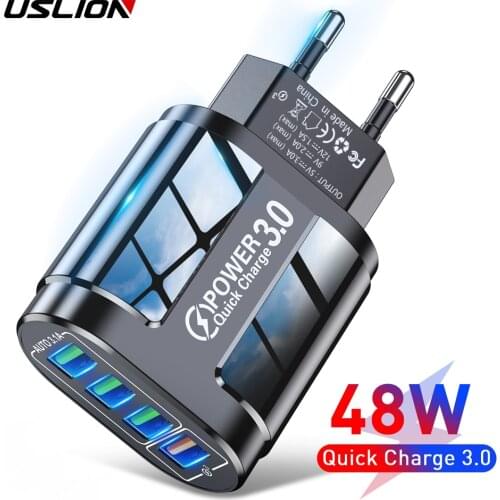 USLION 3A Fast Charger For iPhone 12/11 4 Port 48W Wall USB Charger EU/US Plug Adapter for Samsung huawei Mobile Phone Charger