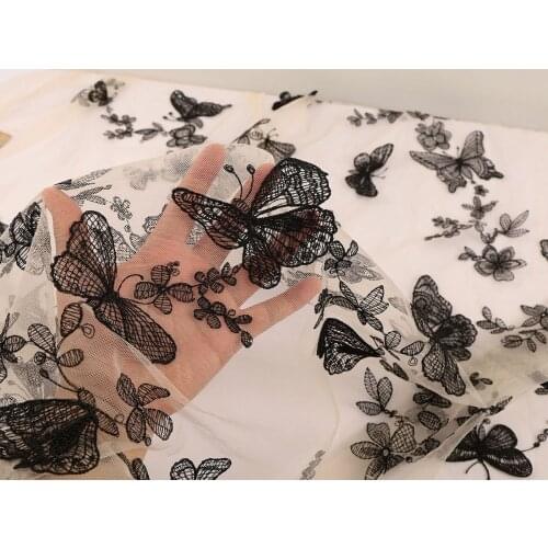 Various Size Butterflies Embroidered Lace Fabric Ivory Mesh Butterfly Appliqued Wedding Clothing Dressing Making
