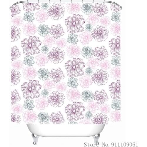 High Quality Simple Colorful Flowers Bathroom Supply Shower Curtains Waterproof Bath Curtain Screen with Hooks Home Decoration