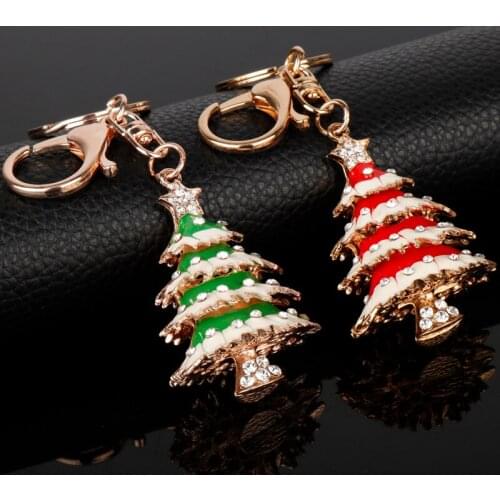 HANCHANG Jewelry Charms Christmas Tree Pendants Rhinestones Keychain Keyring for Women Girl Handbags/Bags Key Chains Gifts