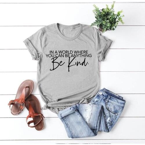 Women Be Kind Letter Print T-shirt Aesthetic Harajuku Casual Tee Cotton Soft Round Neck Sleeve T Shirt Tees Tops Camiseta Mujer