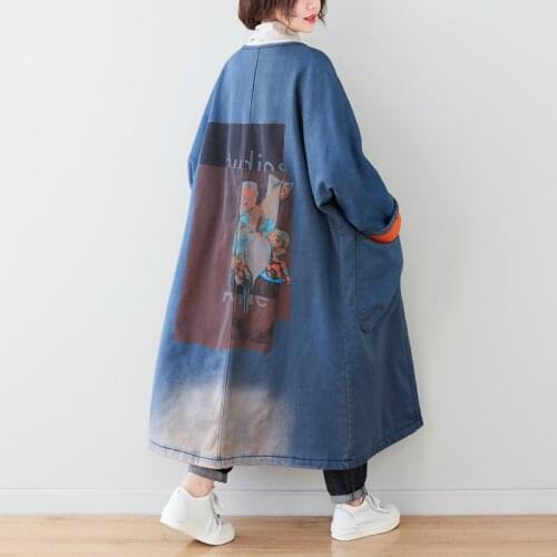 Women Autumn Winter Fleece Printed Trench Coat Ladies Vintage Plus Size Thick Coat Female Long Coat 2019 Loose Topcoat Outerwear