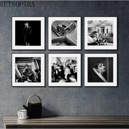 Home Decor Painting Black and White Retro Figure Painting Nordic Abstract Style Wall Art Pictures Living Room Movie Star Poster