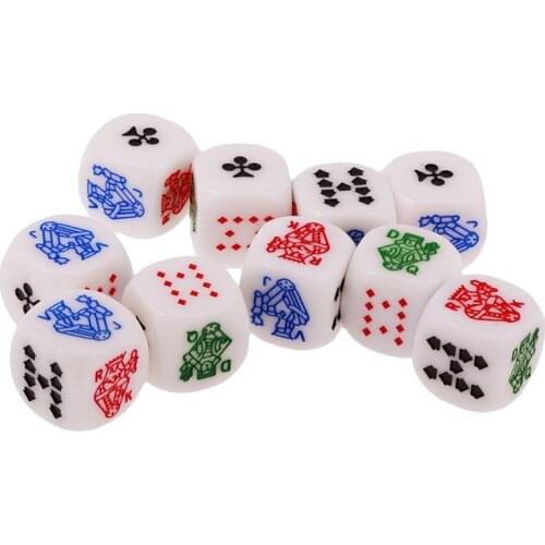 10pcs 6 Sided D6 Dice King Queen Jack 16mm Acrylic Poker Gaming Card Game Dices Friends Party Board Game Dice