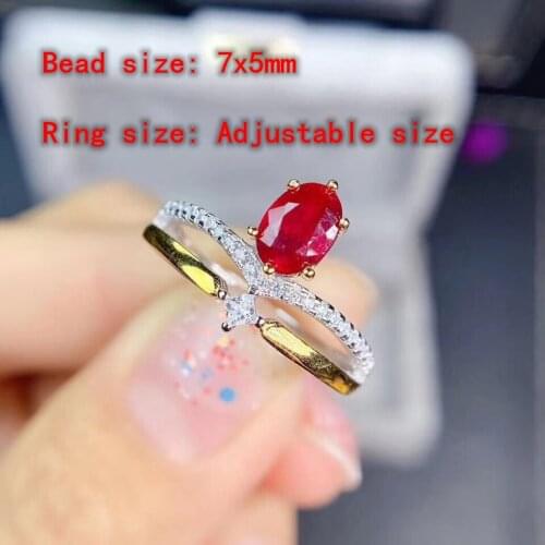 100% natural Ruby adjustable ring 925 silver 7x5mm love Gift stone ring AAAA crystal healing stone low price