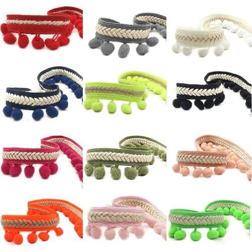 3Yards Vintage Embroidered Trim Ribbon 1.2CM Pom Pom Ball Fringe Ribbon Crafts Lace DIY Sewing Accessories Decoration Supplies