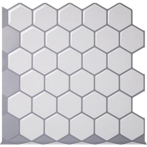 3D Self Adhesive Mosaic Wall Tile Sticker White Hexagon Style Wall Sticker Home Kitchen Decoration