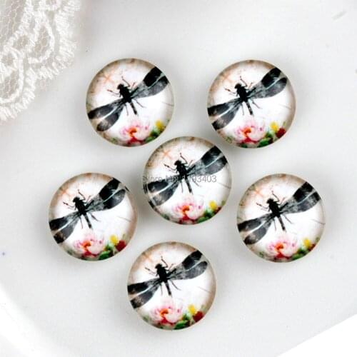 40PCS 12mm)/Round12mm 20mm 25mm 30mm Glass Cabochon DIY For jewelry finding Cameo Setting ,Dome Flat Back Beads-Dragonflys-91-8
