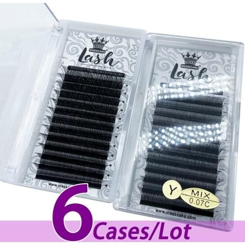 6pcs/lot Factory wholesale PBT bulk y shape eyelash 12 lines C/D Curl 8-15mm mixed tray yy lashes eyelash extension