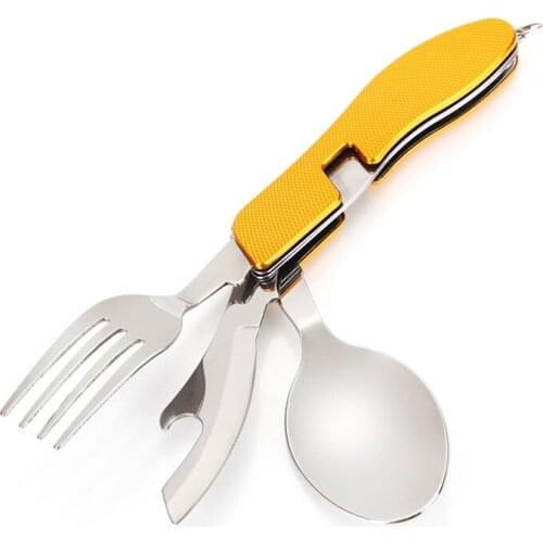 96 Pcs Camping Tableware Stainless Steel Fork Spoon Knives In One Camping Multi-function Folding Fork Knife Free Shipping