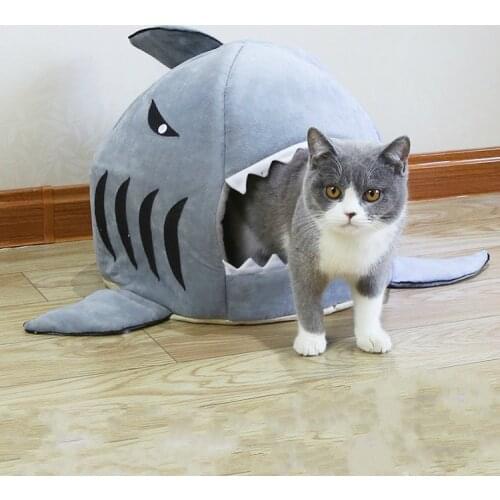Shark Pet Bed Warm Pet Products Soft Cartoon House For Cat Washable Puppy Bed Winter Dog Cushion