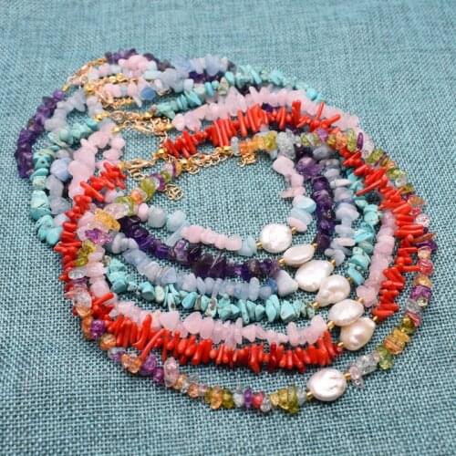 Bohemia Colorful Beads natural stone short necklace irregular design freshwater pearl choker for Women Fashion Trendy Necklace