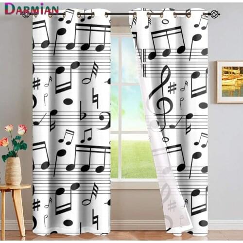 DARMIAN 2021 Abstract Music Notes Background Home Bedroom Decor Curtain for Kids Blackout Thermal Insulated Grommet Drapes Panel