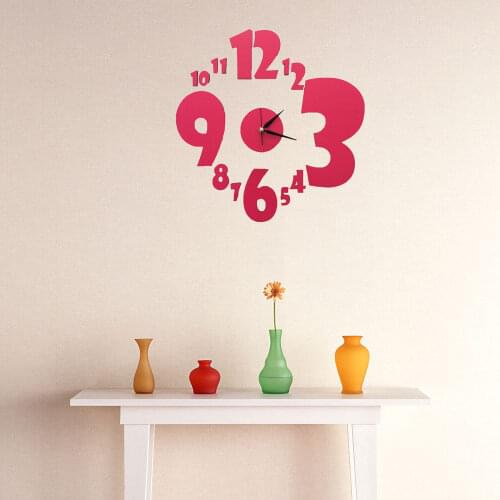 Wooden Frameless Silent Quartz Fuchsia Numeral Wall Clock 50x40cm Modern Design