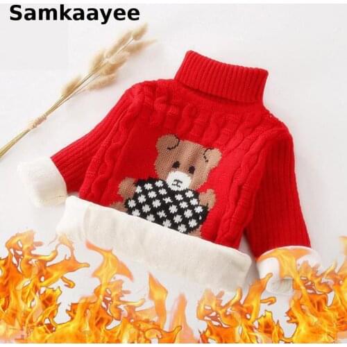 3-11y Kids Sweater Winter Baby Boys Girls Knitted Clothing Children Turtleneck Cartoon Bear Top Clothes Solid Warm Knitwear y45