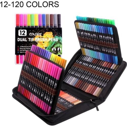 Felt Tip Pens 12-120 Colors Dual Brush Markers Pen Fine and Brush Pens for Bullet and Journals Adult Coloring Books