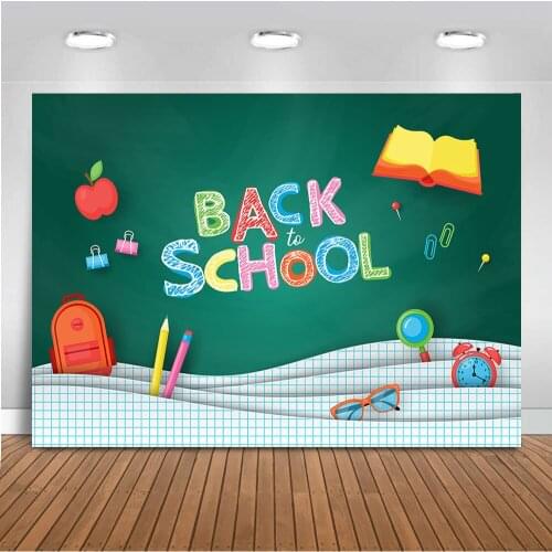 Back to School Backdrop for Photography Chalk Drawings Dark Green Teaching blackboard Baby Kids Children Photo Shoot Background