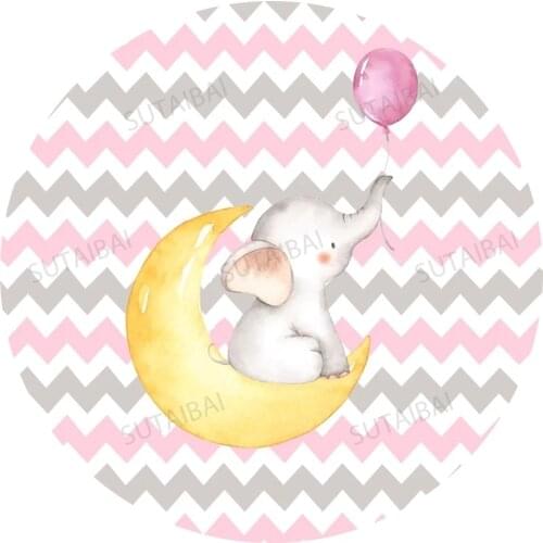 Round Circle Panel Backdrop Background Chevrons Stripes Elephant Balloons Baby Shower Baptism Birthday Party Decor Candy Table