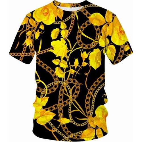 Golden Flower 3D Printed O-Neck T-Shirt Mens Fashion Casual Short Sleeve T-Shirt Chain Luxurious Streetwear Harajuku Tee Tops