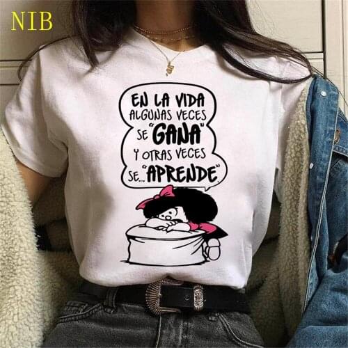 Harajuku Kawaii cartoon pattern t shirt women cartoon anime Mafalda oversized T shirt funny punk casual top women/mens T-Shirts