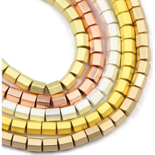 JHNBY Matte Rose Gold Silvers 4x4mm Hexagon Hematite Natural Stone Spacers Loose Beads For Jewelry Making Diy bracelets necklace