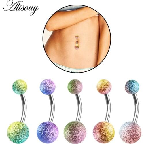 Alisouy 1PC Matte Steel Belly button ring Piercings Navel Piercing Sexy Piercing Navel Body Jewelry Round Body Ring Jewelry