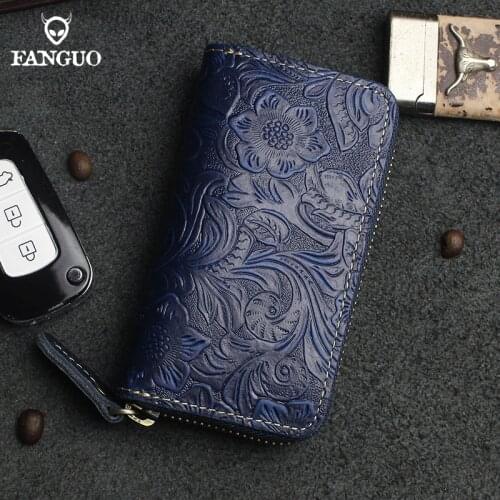 With 7 Key Rings 2 Card Slots Genuine Leather Smart Key Wallet Multi-function Keychain Car Key Holder Keys Organizer Holder