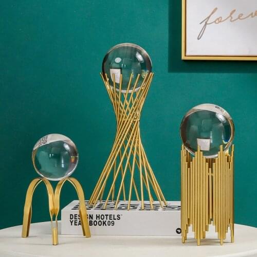 Transparent Decorative Crystal Ball Metal Holder,Glass Sphere Figurines Gift,Table Ornaments Decor,Home Living Room Decoration