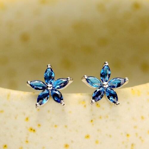 Cute Female Small Star Stud Earrings Blue Zircon Stone Earrings Silver Color Jewelry Vintage Wedding Earrings For Women