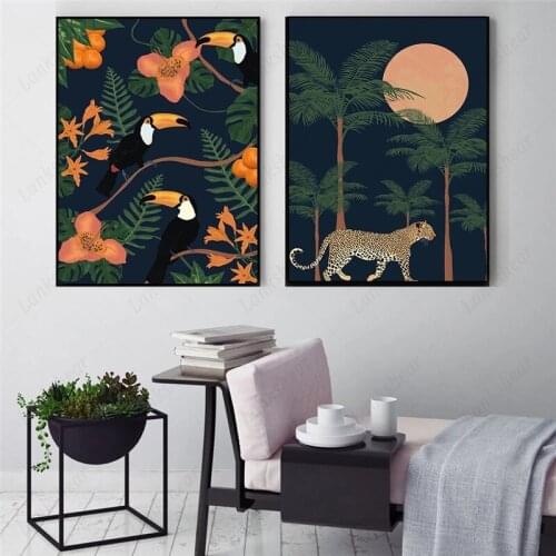 Tropical Print Set Poster Toucan Wall Art Canvas Painting Leopard Jungle Nordic Modular Hd Pictures for Interior Home Decoration