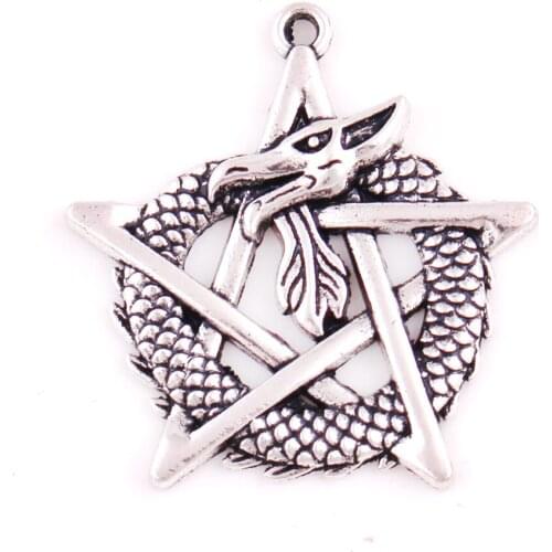 Pewter Dragon on Pentagram Star Gothic Fantasy Pendant