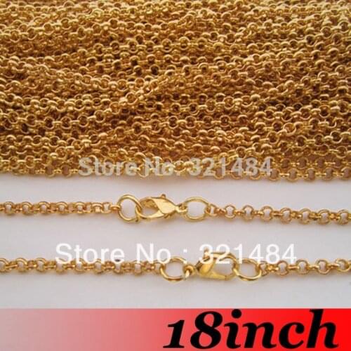 Wholesale 100pcs 2mm 18inch Gold Plated Rolo Chain Necklace For Pendant DIY Jewelry Findings