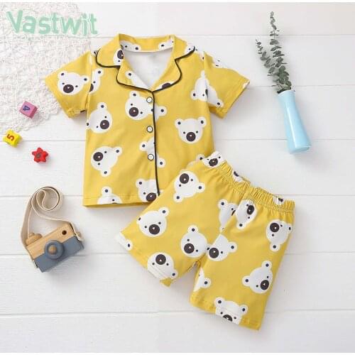 Newborn Baby Boys Girls Short Sleeve Cartoon Blouse Tops+Shorts Sleepwear Pajamas Kids Pajama Sets Summer Home Sleeping Clothes