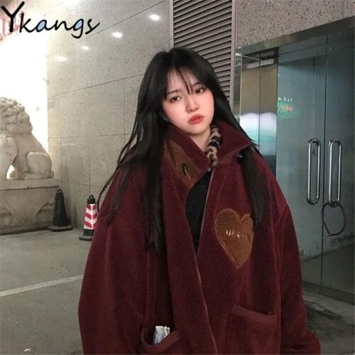 Casual Lamb Wool Long Sleeve Jackets Women Loose Elegant Velvet Streetwear Coat Student Vintage Basic Clothes Chic Tops Female