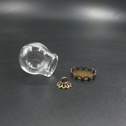 20x15mm clear glass globe bubble bronze color lace tray base cap glass vial pendant necklace glass wishing bottle wedding decor