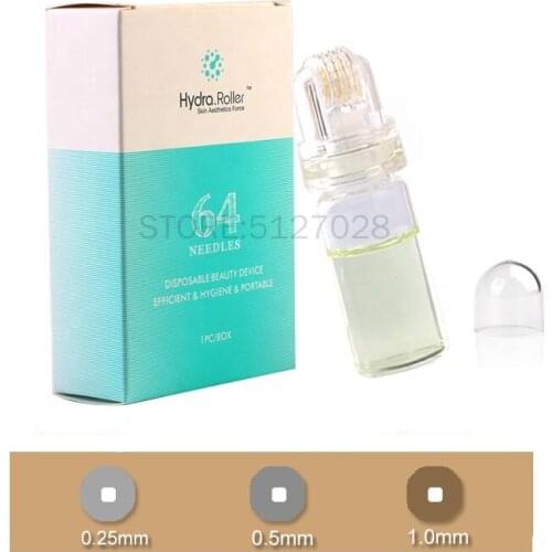 Hydra Roller 64 Pin Derma Rolling System Gold Plated Tips Titanium Microneedle Roller Bottle for Hyaluronic Acid Skin Care