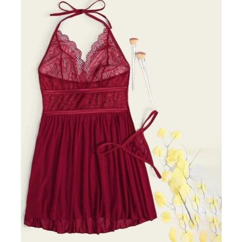 Sexy Lingerie Porno Lace Transparent Babydoll Halter Nightwear Women Sexy Underwear Erotic Dress for Sex Erotic Porn Costumes