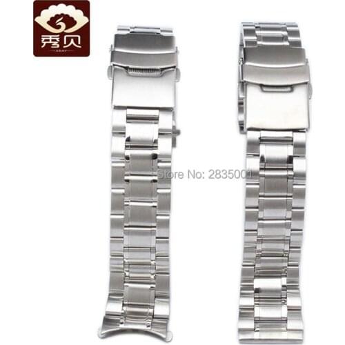 Silver/Black Stainless Steel WatchBand 18 20 22 24mm Curved End Solid Band&Folding Clasp Safety Bracelet for Casio Seiko Citizen