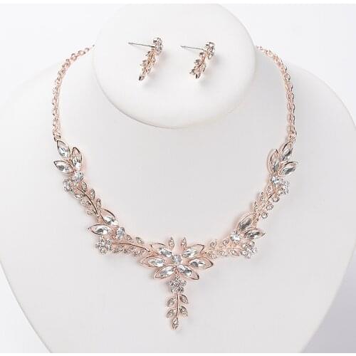 SLBRIDAL Alloy Rhinestones Crystal Bridal Jewelry Set Wedding CZ Necklace Earring Set Banquet Jewelry Set Women Party Jewelry